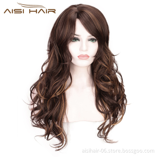 Body Wave Wig High Temperature Mixed Brown Long Synthetic Hair Wig For Black Women Cosplay Wigs